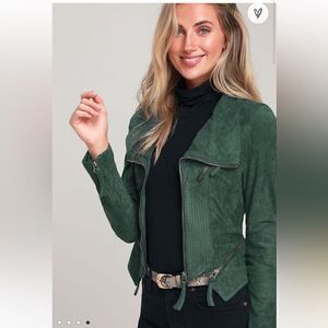 Lulus Ready For Anything Emerald Green Suede Moto Jacket